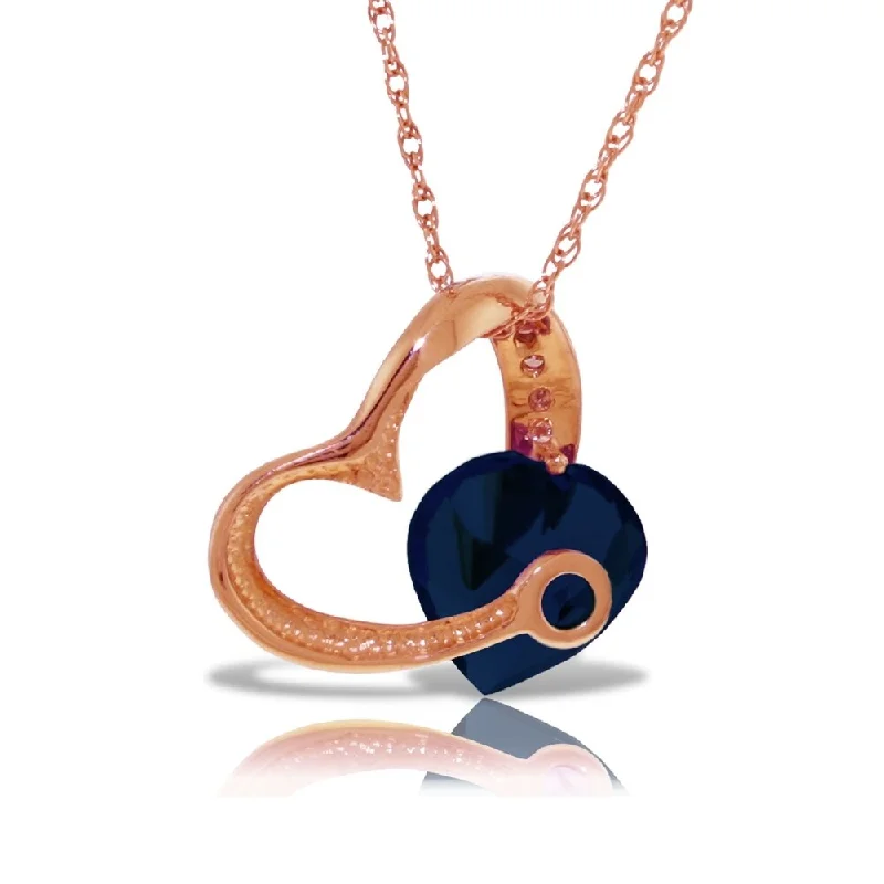 Vivid druzy necklaces-14K Solid Rose Gold Heart Necklace with Natural Diamond & Sapphire