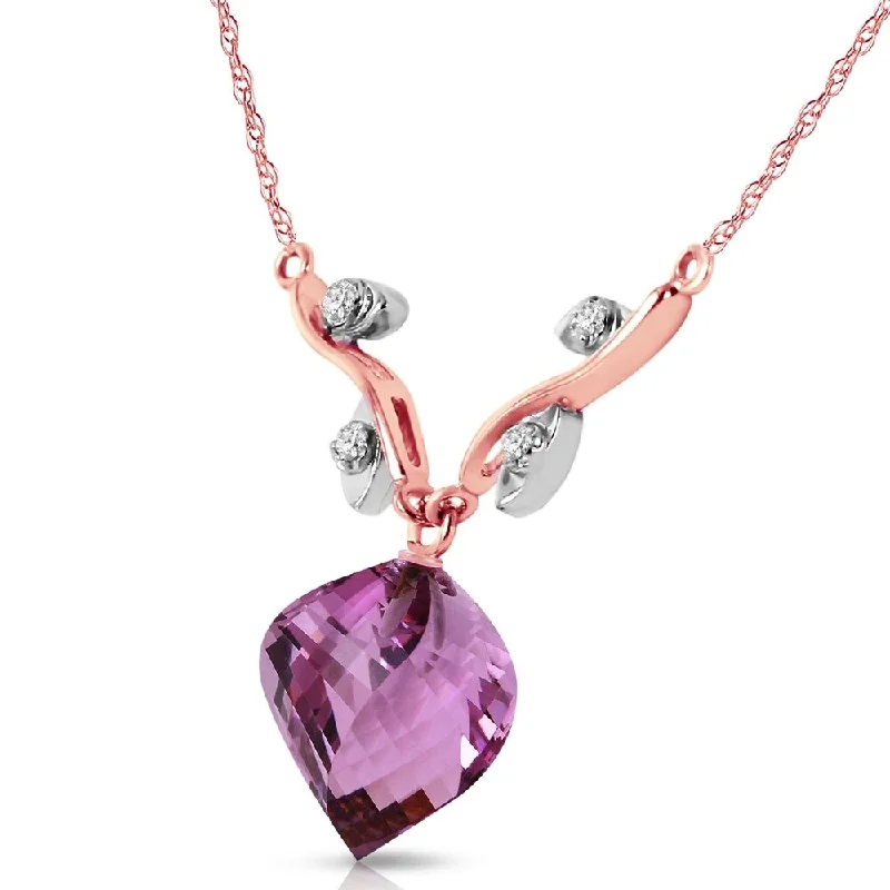 Woven tribal necklaces-10.77 CTW 14K Solid Rose Gold Necklace Diamond Twisted Briolette Amethyst