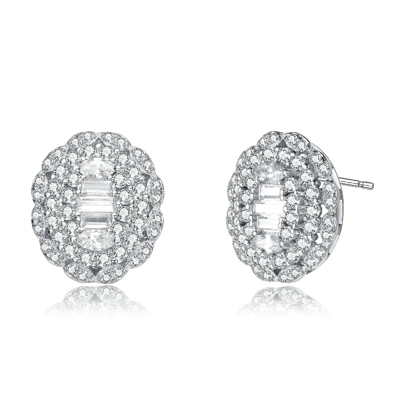 Bead braid earrings-Rhodium-Plated Sterling Silver Cubic Zirconia Stud Last Pair Earrings