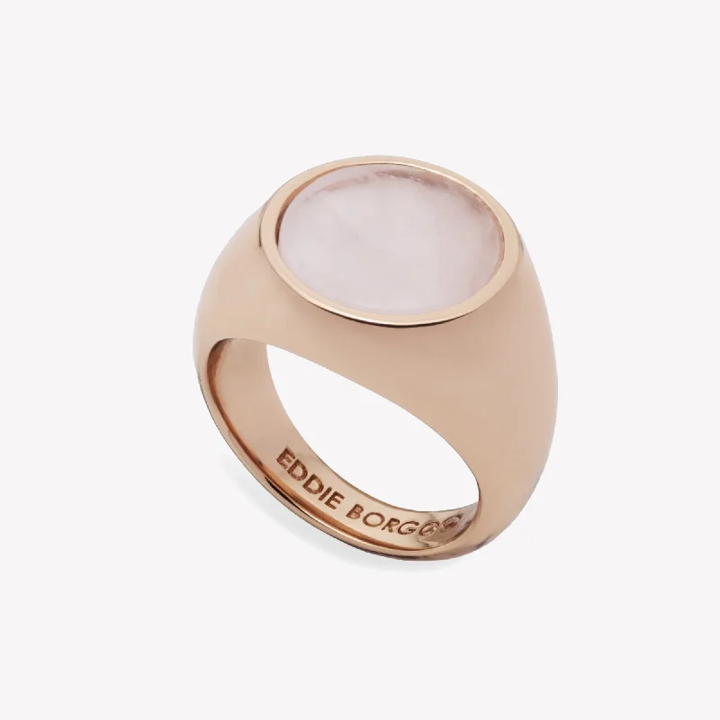 Warm clay rings-INLAID SIGNET RING - ROSE QUARTZ