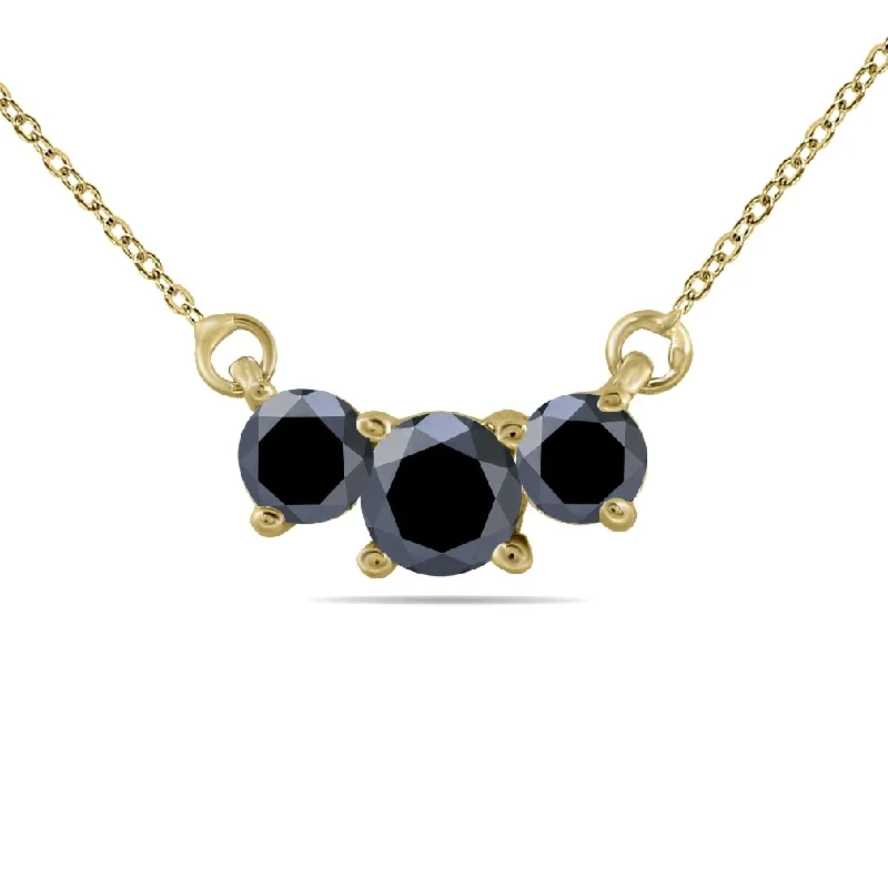 Mesh choker necklaces-1.00 Carat TW Black Diamond Three Stone Pendant Necklace in 14k Yellow Gold