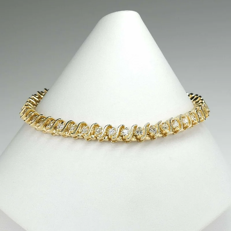 Tri-tone bangles-14K Yellow Gold 2.20ctw Round Diamond Accented 7.5" "S" Link Tennis Bracelet