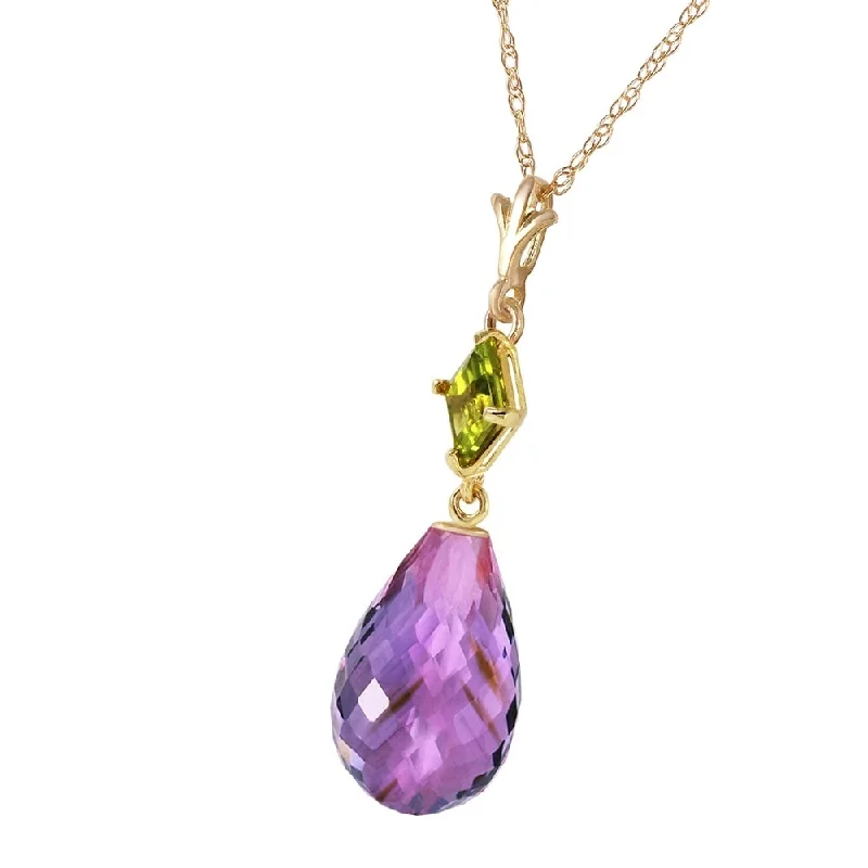 Stretch cord necklaces-5.5 CTW 14K Solid Gold Necklace Peridot Purple Amethyst