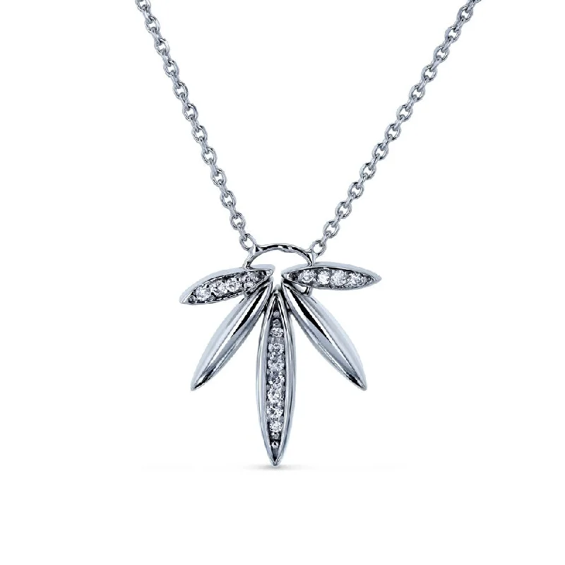 Whimsical bead necklaces-Annello by Kobelli 14k White Gold 1/15ct Diamond Fanned Lotus Necklace