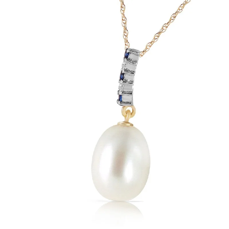 Silk fringe necklaces-4.15 CTW 14K Solid Gold Necklace Diamond, Sapphire Briolette pearl