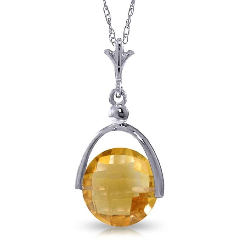 Lapis drop necklaces-3.25 Carat 14K White Gold Necklace Checkerboard Cut Citrine