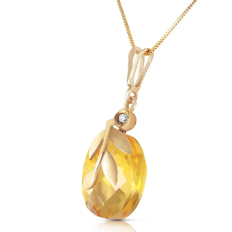 Yarn fringe necklaces-5.32 CTW 14K Solid Gold Necklace Checkerboard Cut Citrine Diamond