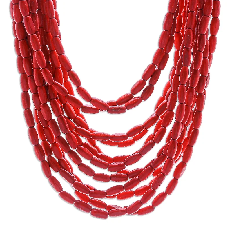 Lily flower necklaces-Novica Handmade Glorious You In Red Wood Beaded Necklace