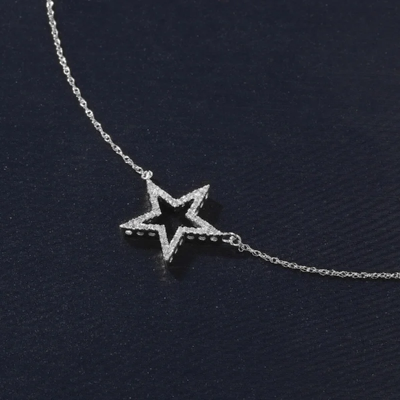 Multi-link necklaces-De Couer 10k White Gold 1/8ct TDW Diamond Star Necklace