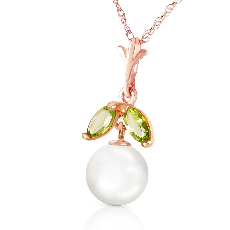 Mystic eye necklaces-14K Solid Rose Gold Necklace with Natural pearl & Peridot