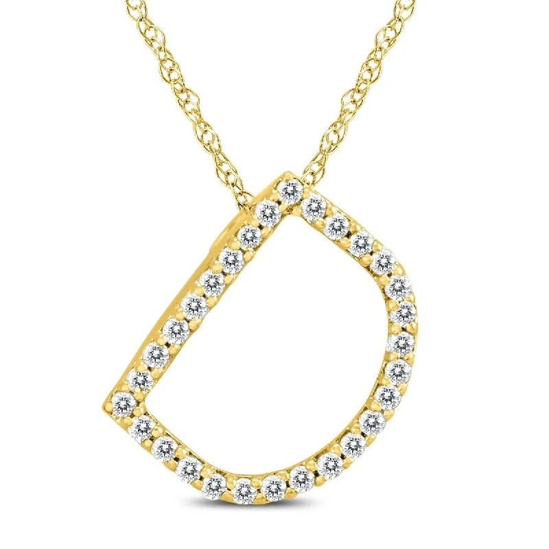 Vintage bead necklaces-Marquee 1/6 Carat TW D Initial Diamond Pendant Necklace in 10K Yellow Gold with Adjustable Chain