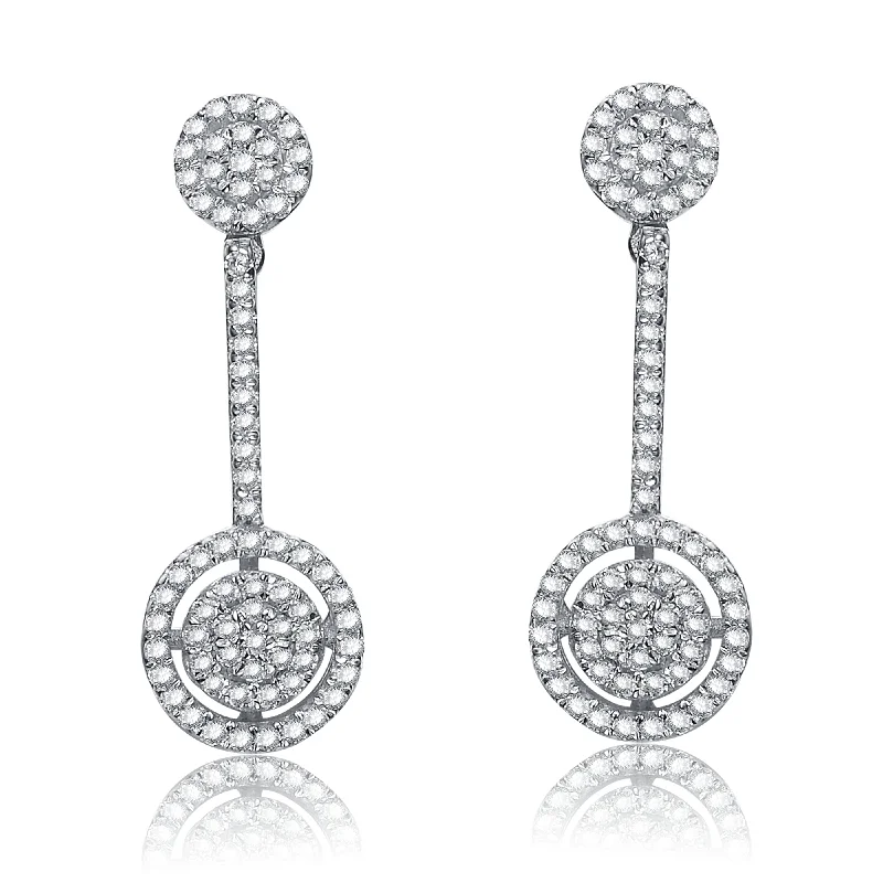 Minimal gem earrings-Cubic Zirconia Sterling Silver Rhodium Plated Round Drop Earrings