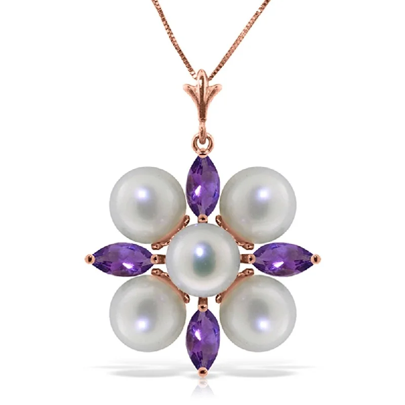 Light bead necklaces-6.3 CTW 14K Solid Rose Gold Necklace Amethyst pearl