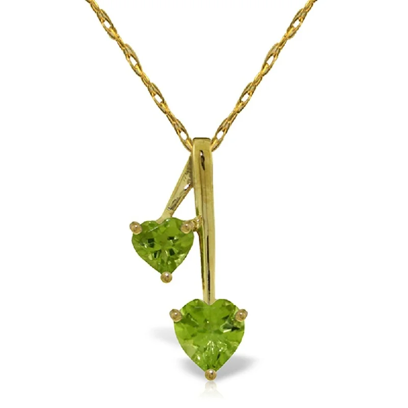 Stretch cord necklaces-1.4 Carat 14K Gold Hearts Necklace Natural Peridot