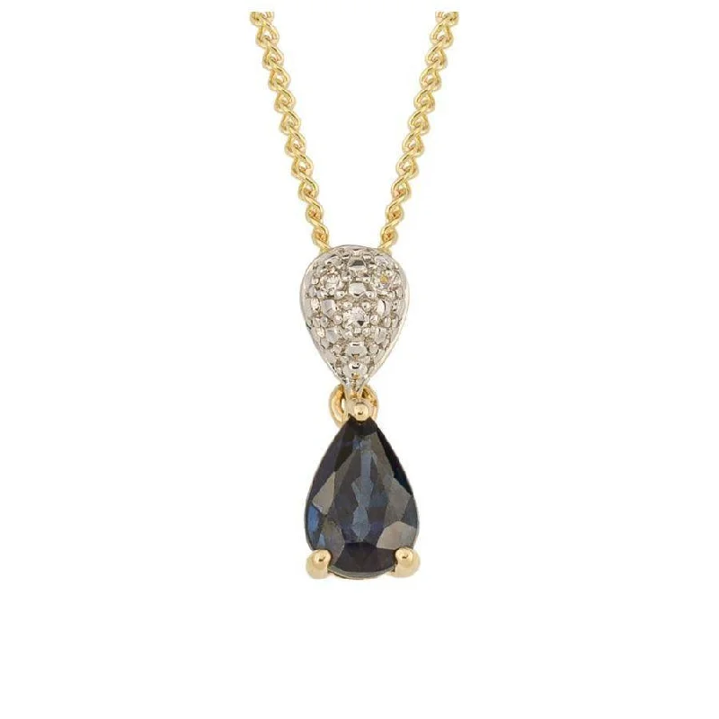 Cluster diamond engagement rings-9ct Yellow Gold Pear Shaped Sapphire & Diamond Drop Pendant