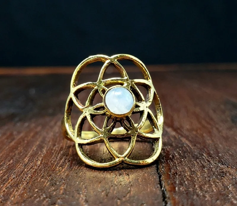 Warm clay rings-Moonstone Seed of Life Ring