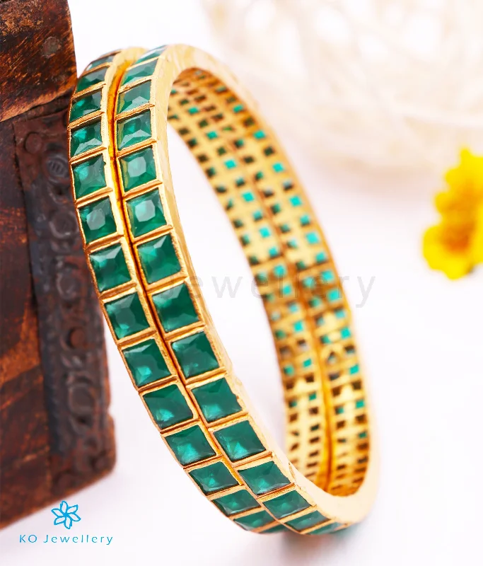 Solid stone bangles-The Srasti Silver Kemp Bangle (Green/Size 2.2/2.4/2.6/2.8)