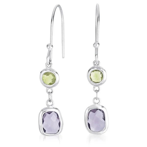 Multi-tier earrings-Léa Amethyst And Lime Euro Drop Earrings