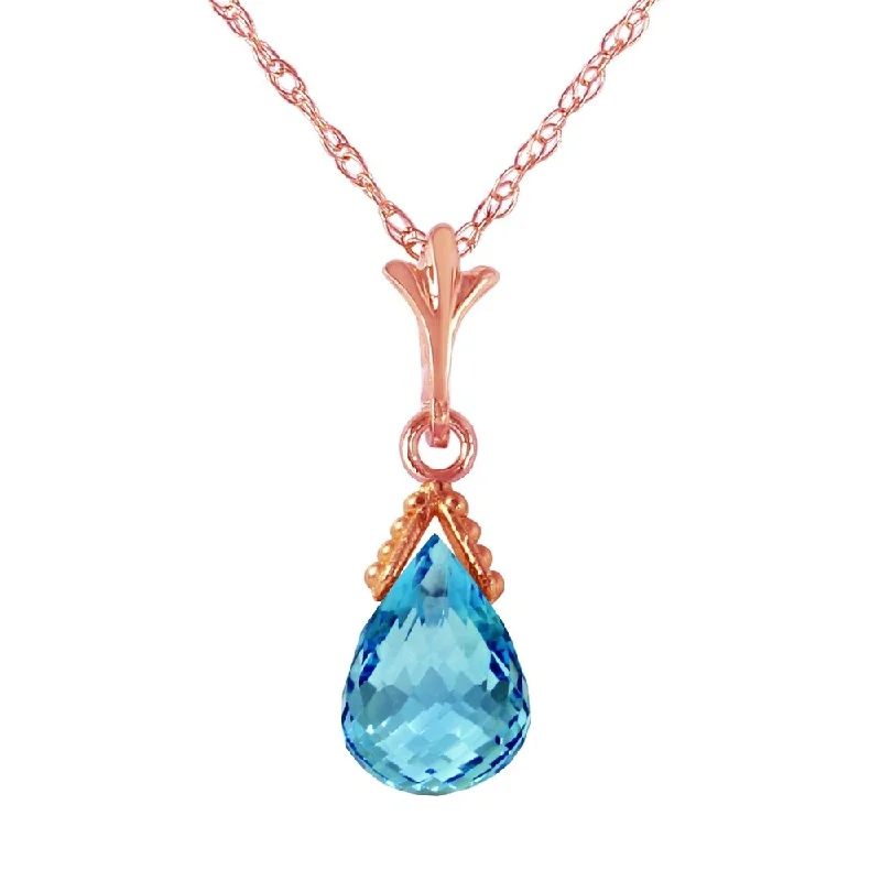 Swirl shape necklaces-2.5 Carat 14K Rose Gold Necklace Briolette Blue Topaz