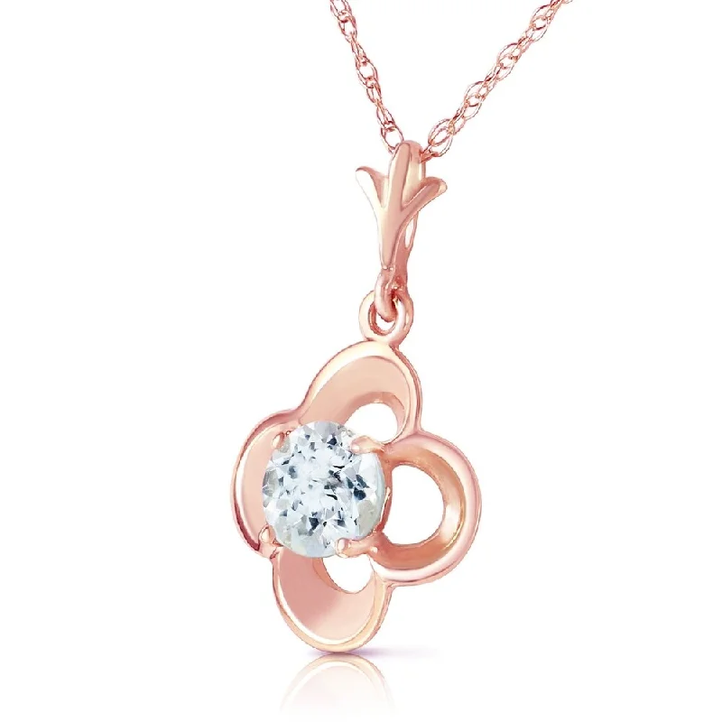 Owl charm necklaces-14K Solid Rose Gold Necklace with Natural Aquamarines