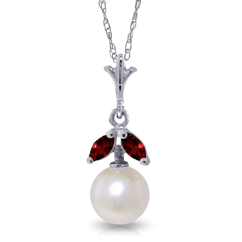 Vivid druzy necklaces-2.2 Carat 14K White Gold Necklace Natural Pearl Garnet