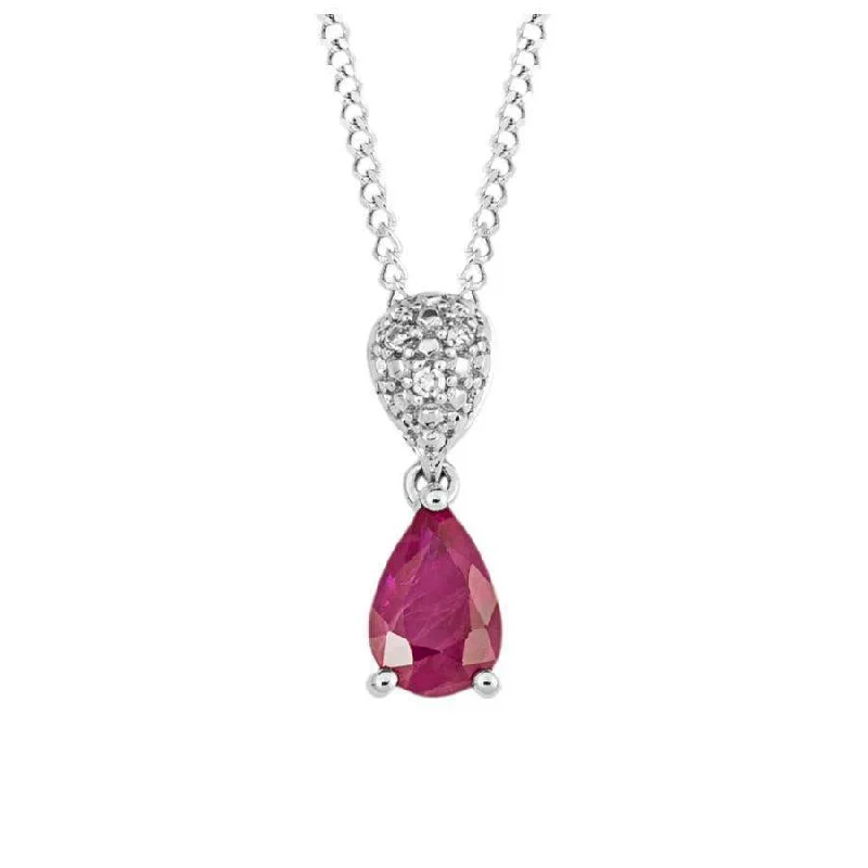 Chunky stone engagement rings-9ct White Gold Pear-Shaped Ruby & Diamond Drop Pendant