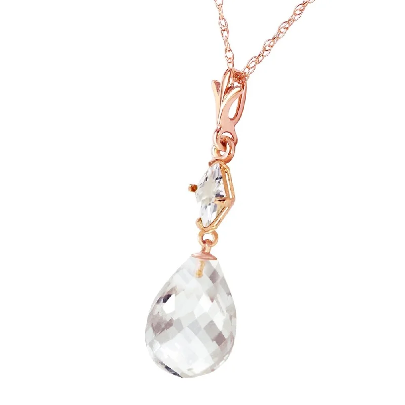 Curved gem necklaces-14K Solid Rose Gold Necklace with Natural White Topaz