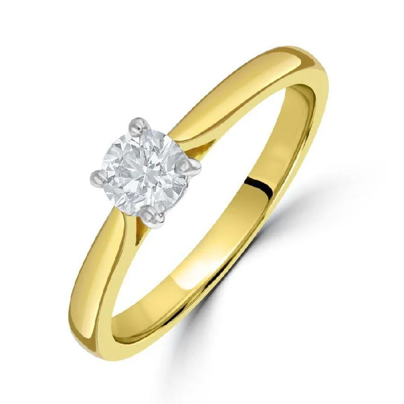 Gothic charm engagement rings-0.40ct Round Brilliant Cut Diamond Solitaire 18ct Yellow Gold Ring