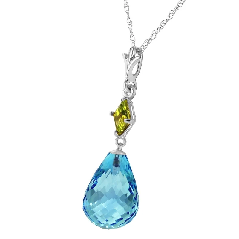 Smooth drop necklaces-5.5 CTW 14K Solid White Gold Consciousness Pridot Blue Topaz Necklace