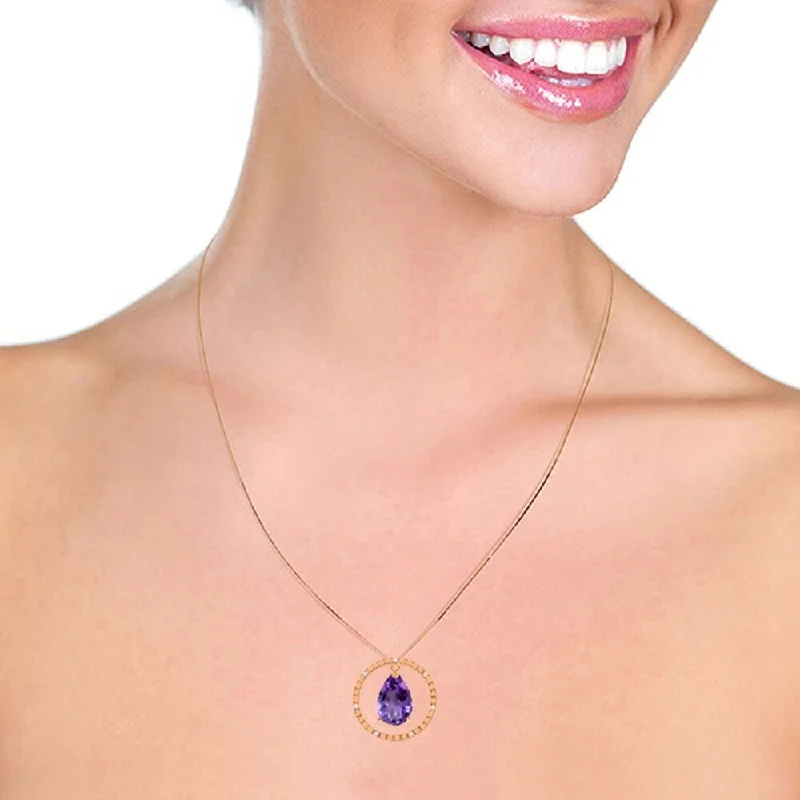 Bright stone necklaces-14K Solid Rose Gold Diamonds & Amethyst Circle Of Love Necklace