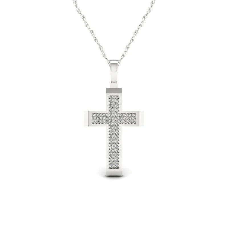 Frosted glass necklaces-1/6ct TDW Diamond Cross Necklace in Sterling Silver - White