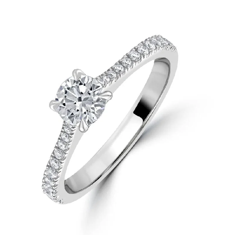 Spinel engagement rings-0.69ct Diamond Round Brilliant Cut Solitaire with Diamond set shoulders Platinum Ring