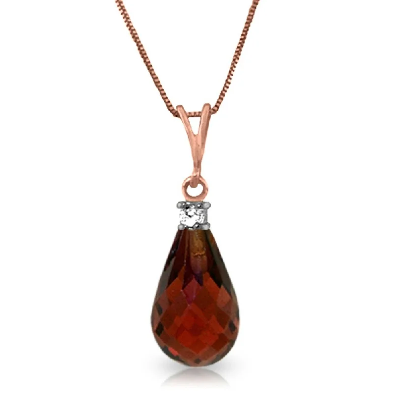 Sleek drop necklaces-14K Solid Rose Gold Necklace withNatural Diamond & Garnet