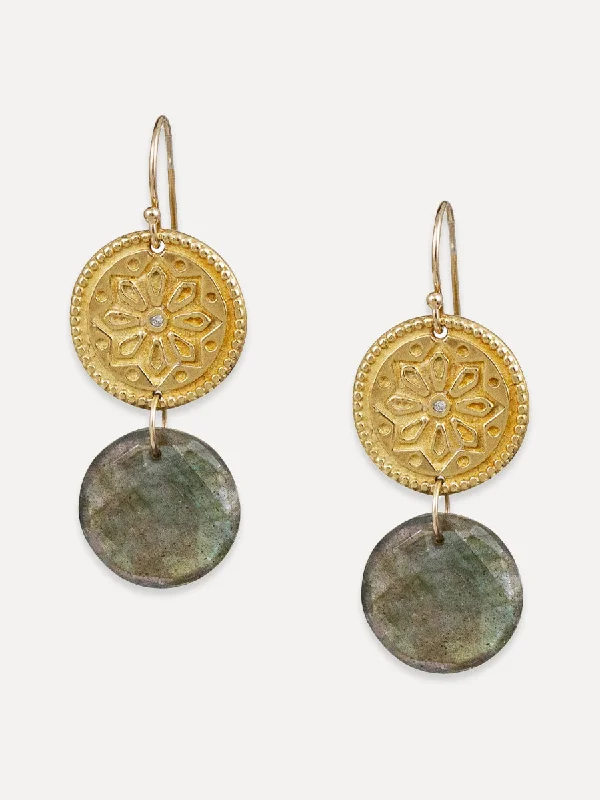 Alloy metal earrings-Sun Lotus Coin Earrings