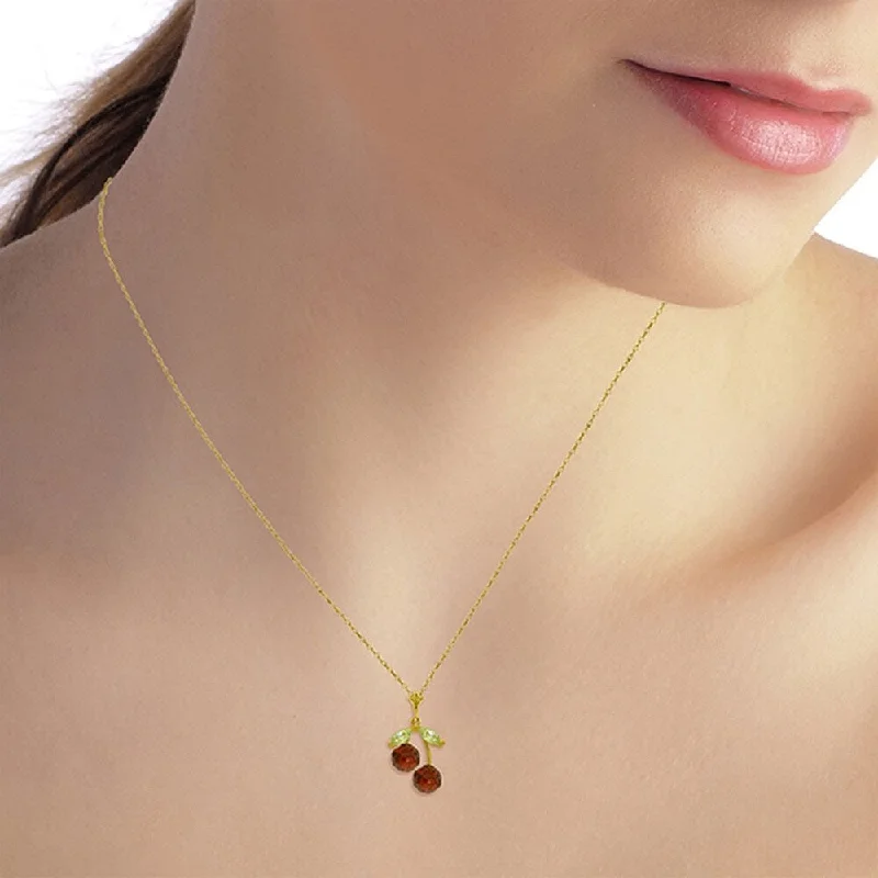 Coiled cord necklaces-1.45 Carat 14K Solid Gold Cherry Pie Garnet Peridot Necklace