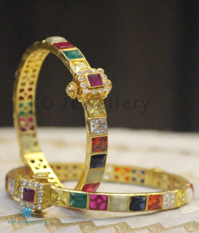 Onyx gem bangles-The Sampada Silver Navaratna Bracelet (Size /2.2/2.4)