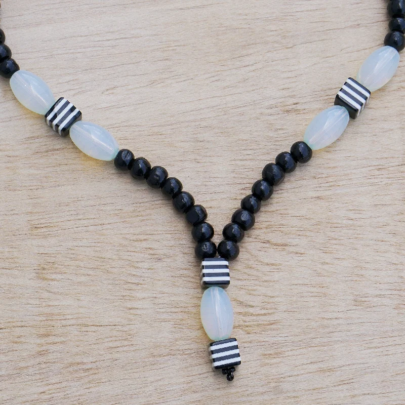 Wide link necklaces-Novica Handmade Adwenpa Sese Wood And Recycled Glass Pendant Necklace