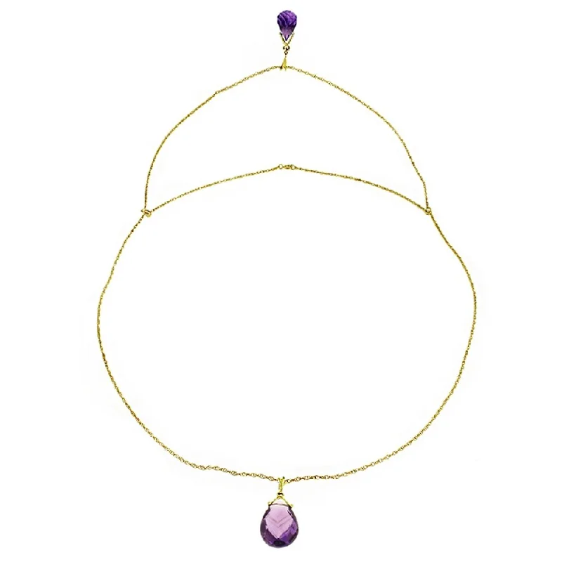 Freshwater pearl necklaces-14K Solid Gold Front and Back Drop Necklace with Briolette Amethysts