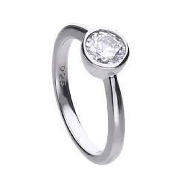 Java tile engagement rings-Silver Rubover Set Cubic Zirconia Solitaire Ring, size S