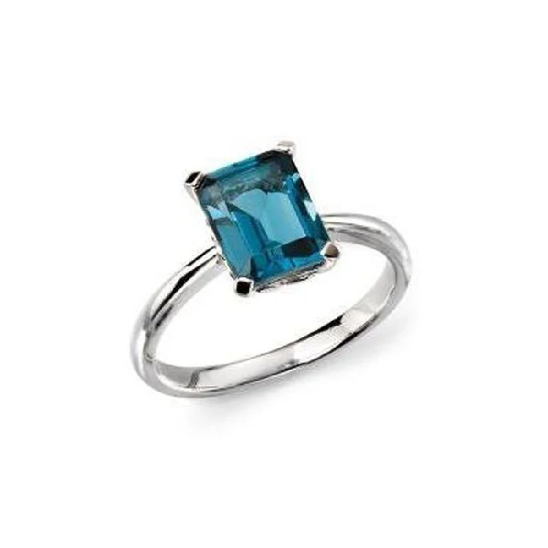 Bold gem engagement rings-9ct White Gold Rectangular Cut London Blue Topaz Ring