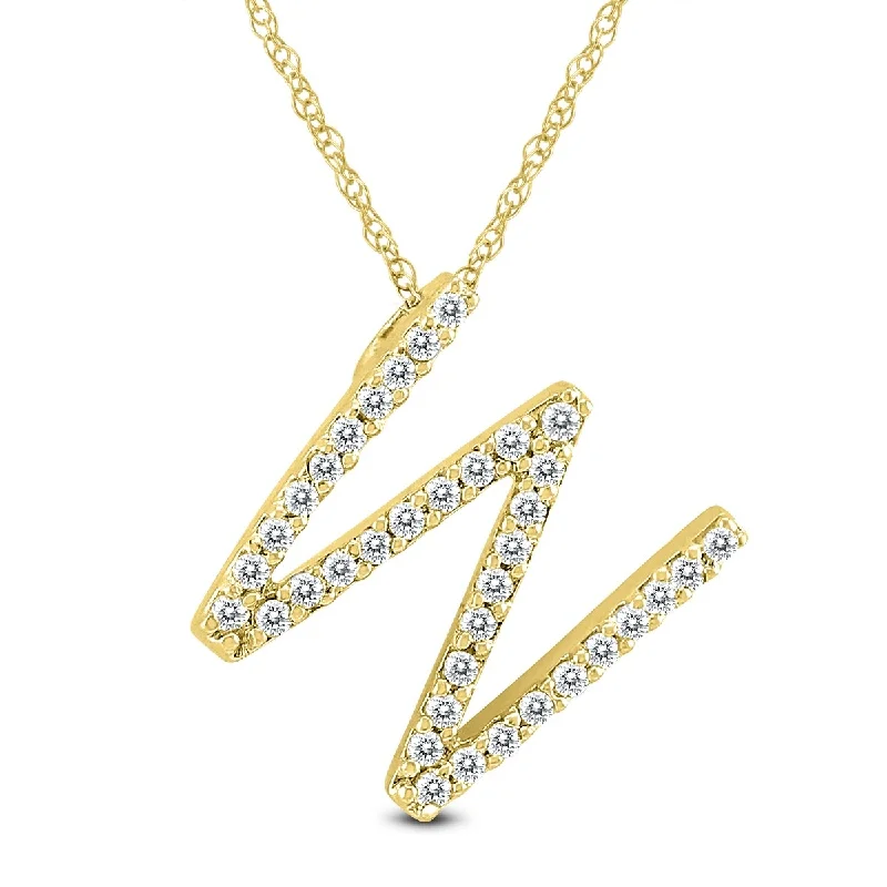 Faith charm necklaces-Marquee 1/5 Carat TW W Initial Diamond Pendant Necklace in 10K Yellow Gold with Adjustable Chain