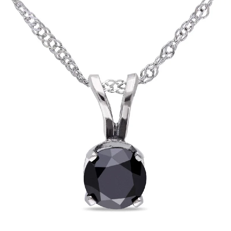 Elegant design necklaces-Miadora 10k White Gold 1/2ct TDW Black Diamond Solitaire Necklace