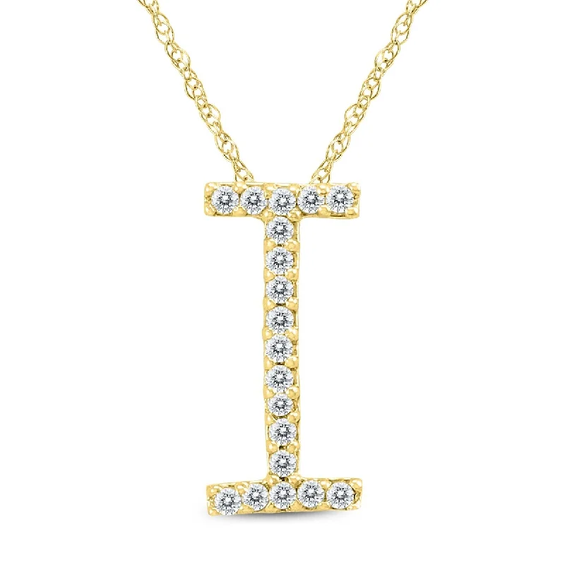 Fairy wing necklaces-Marquee 1/10 Carat TW I Initial Diamond Pendant Necklace in 10K Yellow Gold with Adjustable Chain