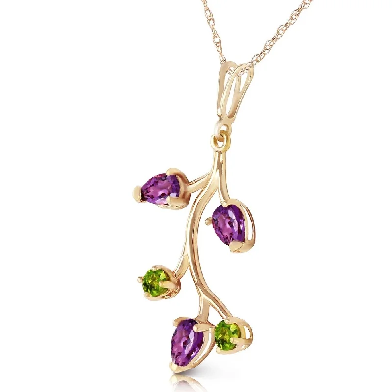 Yarn tassel necklaces-0.95 Carat 14K Solid Gold Leaves Fusion Amethyst Peridot Necklace