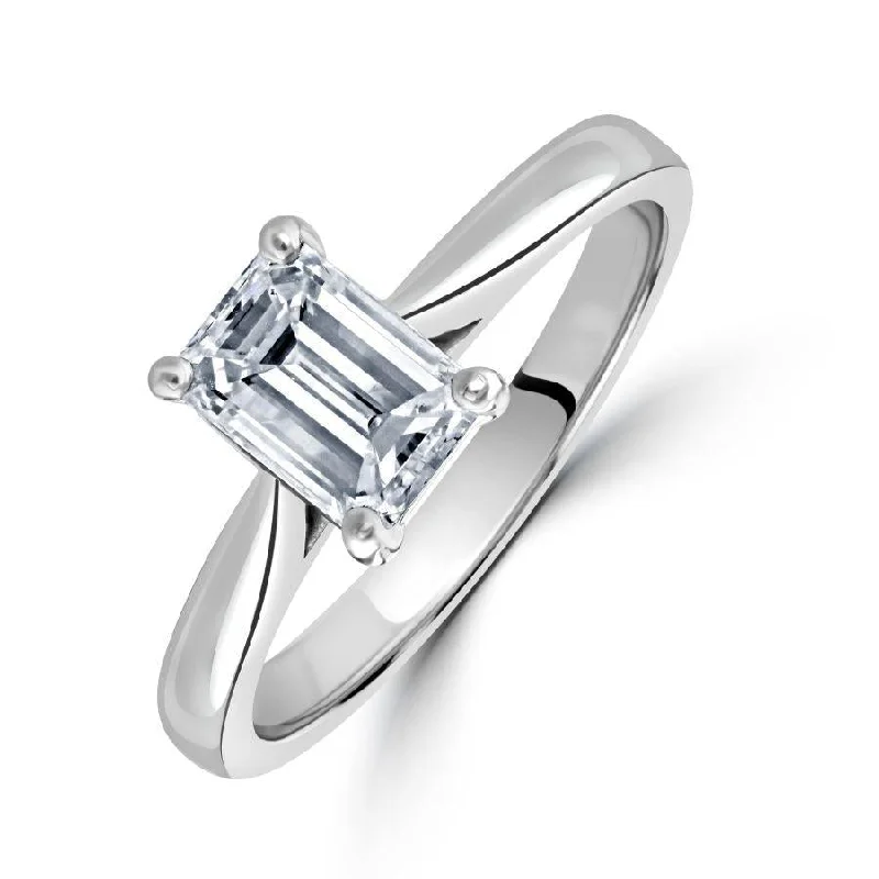 Sleek design engagement rings-1.01ct Emerald Cut Diamond Solitaire Platinum Ring