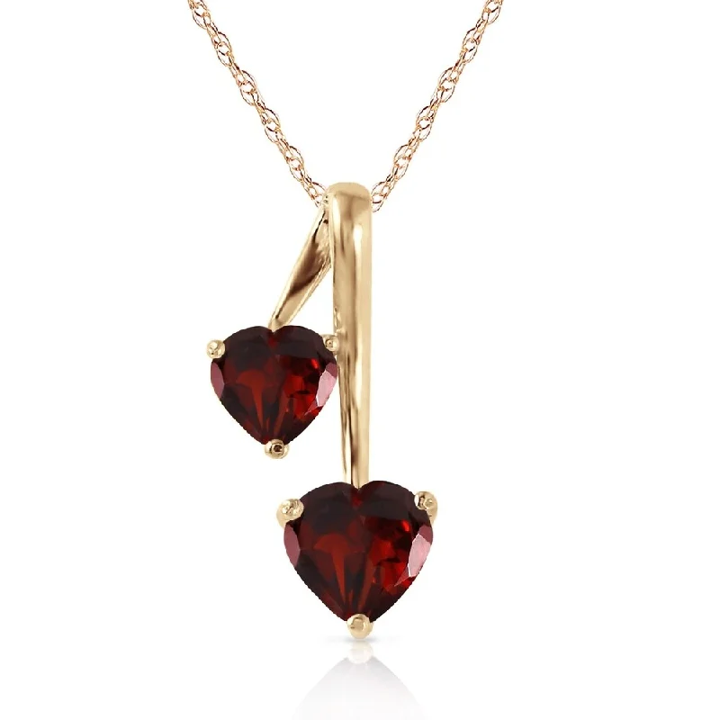 Bold druzy necklaces-1.4 Carat 14K Gold Hearts Necklace Natural Garnet