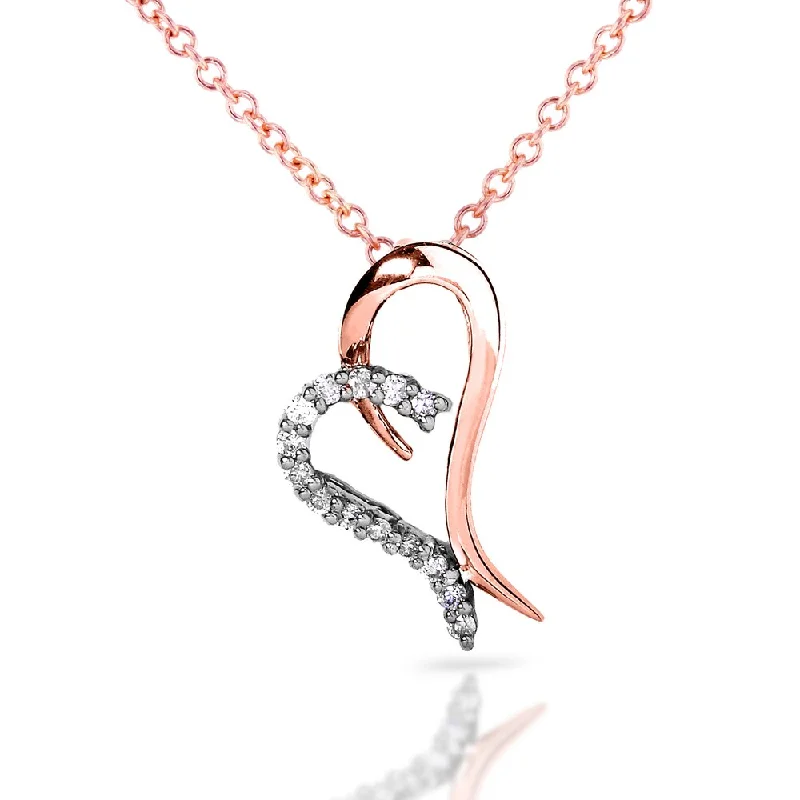 Slanted design necklaces-Annello by Kobelli 14k Two-tone Gold Breast Cancer Awareness 1/5ct TDW Diamond Heart Necklace