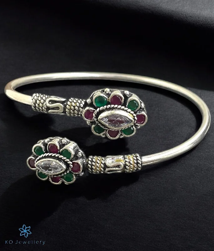 High gloss bangles-The Kajjara Silver Openable Gemstone Bracelet