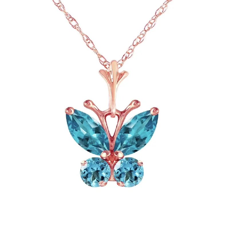 Daisy design necklaces-0.6 Carat 14K Rose Gold Butterfly Necklace Blue Topaz