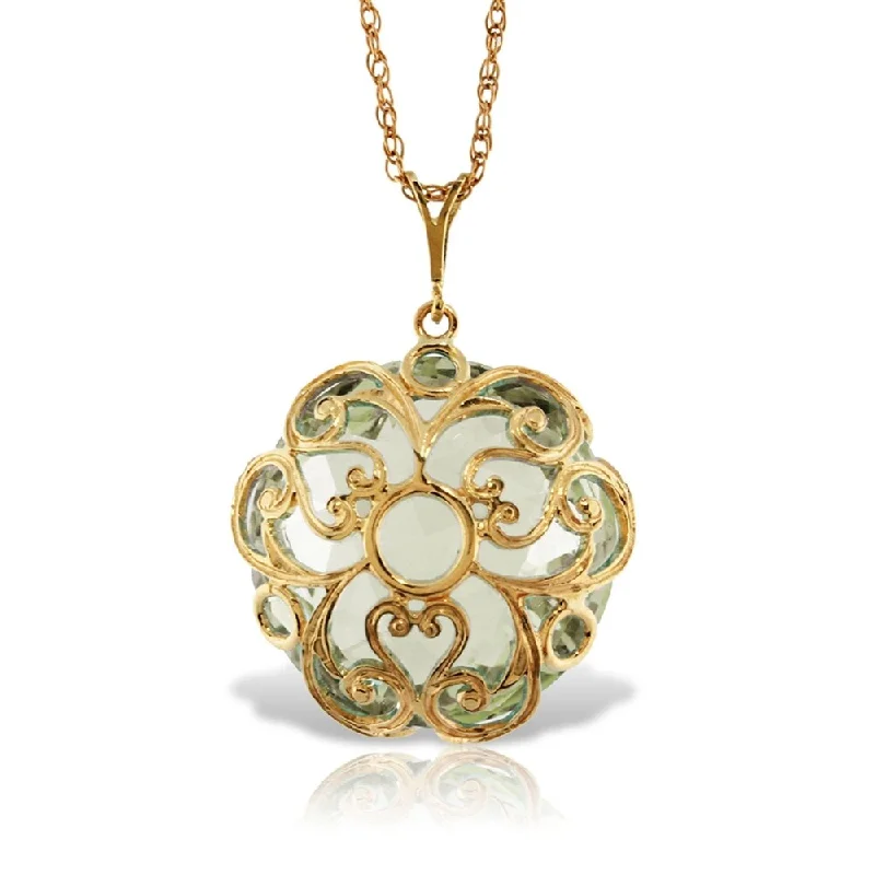 Swirl design necklaces-14K Solid Gold Necklace with Checkerboard Cut Round Green Amethyst